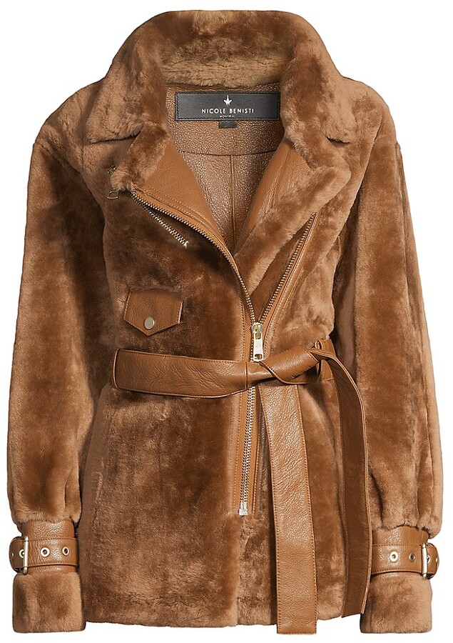 ジャケット・アウター Nicole fur belt jacket & skirt (M) beige ANDMARY】Nicole fur belt jacket