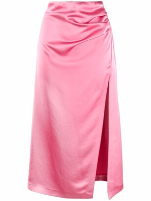 Blanca Vita Draped Satin Side-Slit Midi Skirt