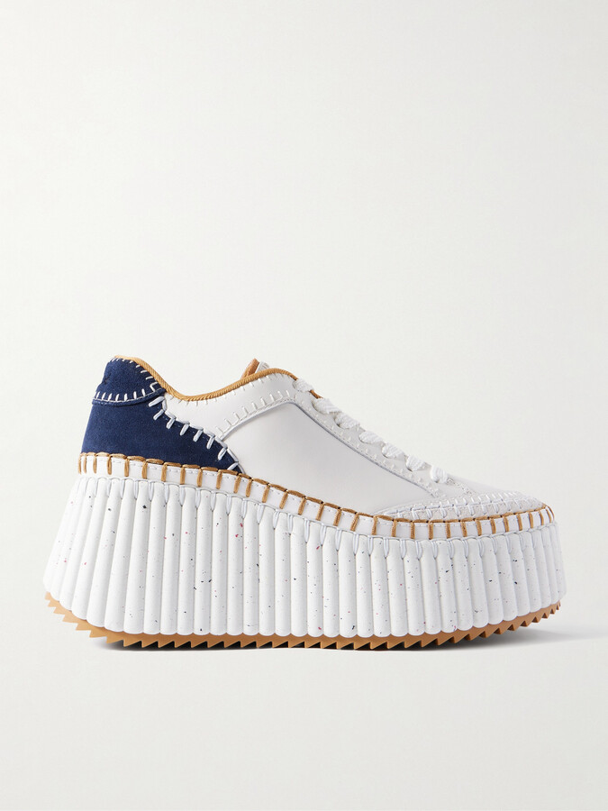 Chloé Nama Suede-trimmed Leather Platform Sneakers - White