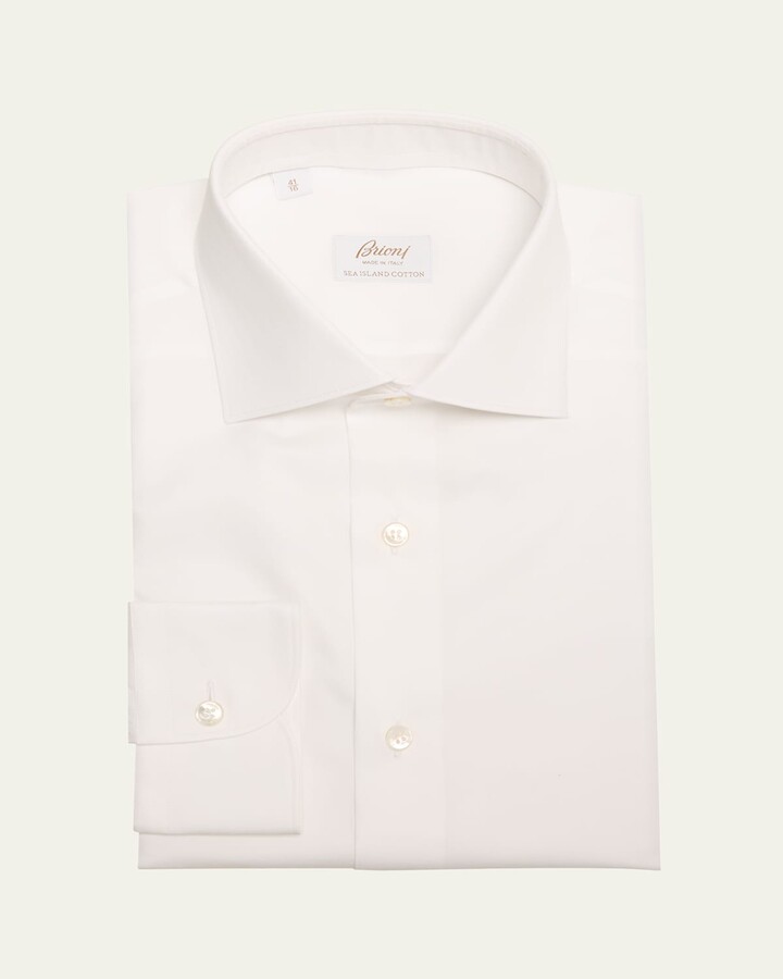 Brioni Men's Sea Island Cotton Herringbone Dress Shirt