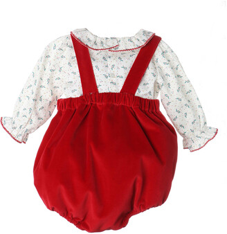Luli & Me Boy's Velour Playsuit with Suspenders, Size 6-24M