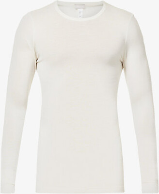 Hanro Mens Cygne Long-sleeved Crewneck Wool and ilk-blend T-shirt