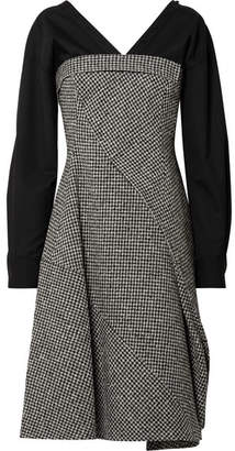 ADEAM Layered Houndstooth Wool-blend And Cotton-blend Midi Dress - Gray