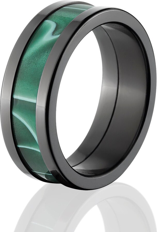Etsy Men's Black Zirconium Ring With Jade Swirl Inlay, 8mm Comfort Fit Wedding Band
