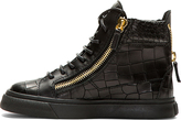 Thumbnail for your product : Giuseppe Zanotti Black Croc-Embossed Leather London Sneakers