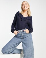 Thumbnail for your product : Brave Soul Kitch v neck jumper with ruffle
