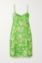 Thumbnail for your product : Meryll Rogge Wallpaper Lace-trimmed Floral-print Silk-twill Mini Dress - Green