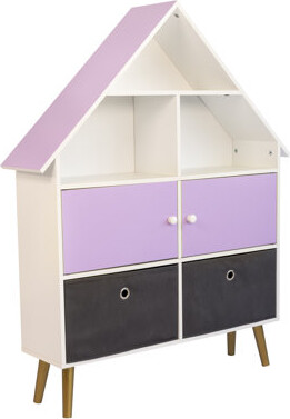 Harper Orchard Violet Dollhouse Storage Organizer & Bookcase With 2 Fabric Bins, Purple/White