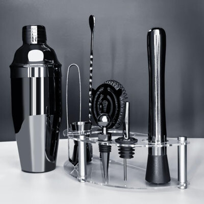 Wrought Studio Cocktail Shaker Set With Stand, Cocktail Shaker Bartender Kit: Bar Tool Set, Drink Mixing Includes Martini Shaker,Strainer,Jigger,Bar Mixer Spoon,Mudd