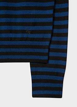 Paul Smith Men's Slate Blue And Black Stripe Crew-Neck Merino Wool Sweater