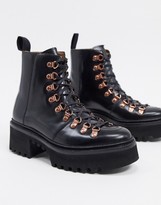 Thumbnail for your product : Grenson Nanette black leather chunky hiker boots with rose gold hardware
