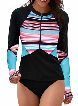 Asvivid Ladies Color Block Zip One Piece Rashguard Swimsuit Beach Swimming Suits Shopstyle