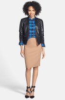 Thumbnail for your product : Halogen Tiered Hem Leather Moto Jacket (Regular & Petite)
