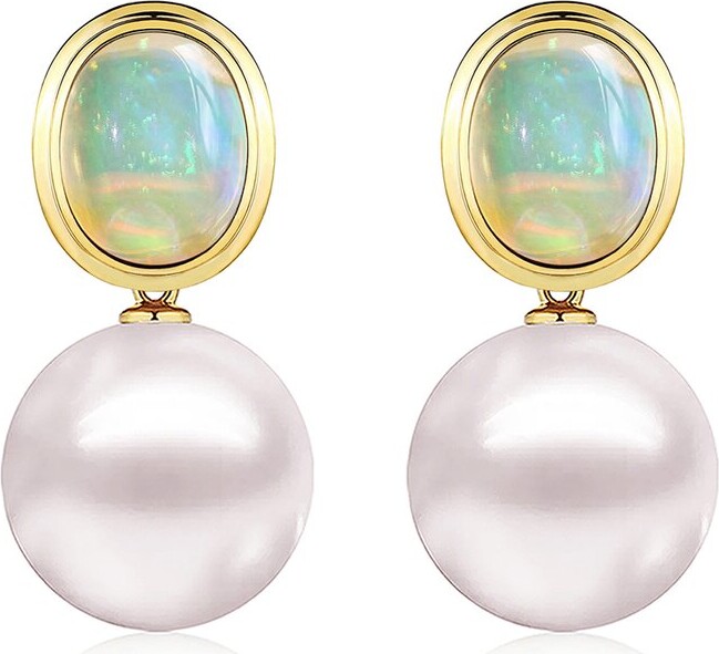 Kai Fine Jewelry 14K 3.00 Ct. Tw. Opal & 12-13Mm Pearl Drop Earrings
