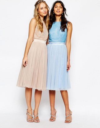 Maya Embellished Top Midi Dress with Tulle Skirt