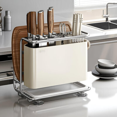 Padise Epoch Elegant Cream Wind Carbon Steel Knife Storage Rack - Essential For High Beauty Kitchen