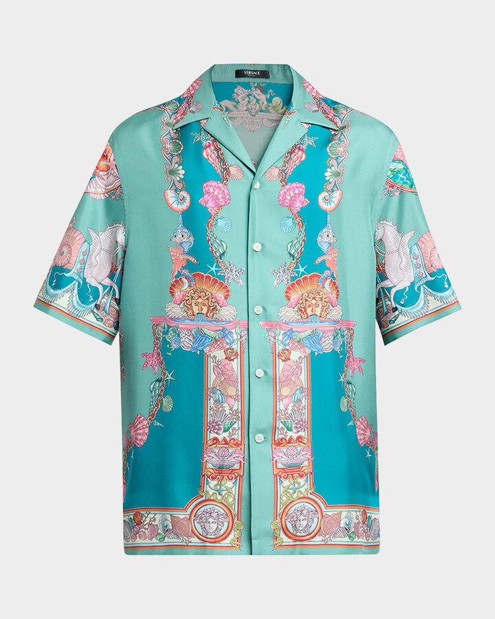 Versace Men's Coral Theater Silk Twill Camp Shirt