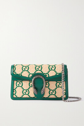 Gucci Dionysus Super Mini Textured Leather-trimmed Embroidered Straw Shoulder Bag