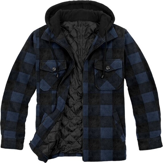 Victory Outfitters Men'sFleeceHoodedZipFrontPlaidShirtJacketBlueL