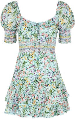 Alice + Olivia Crawford Floral-print Embroidered Cotton Mini Dress