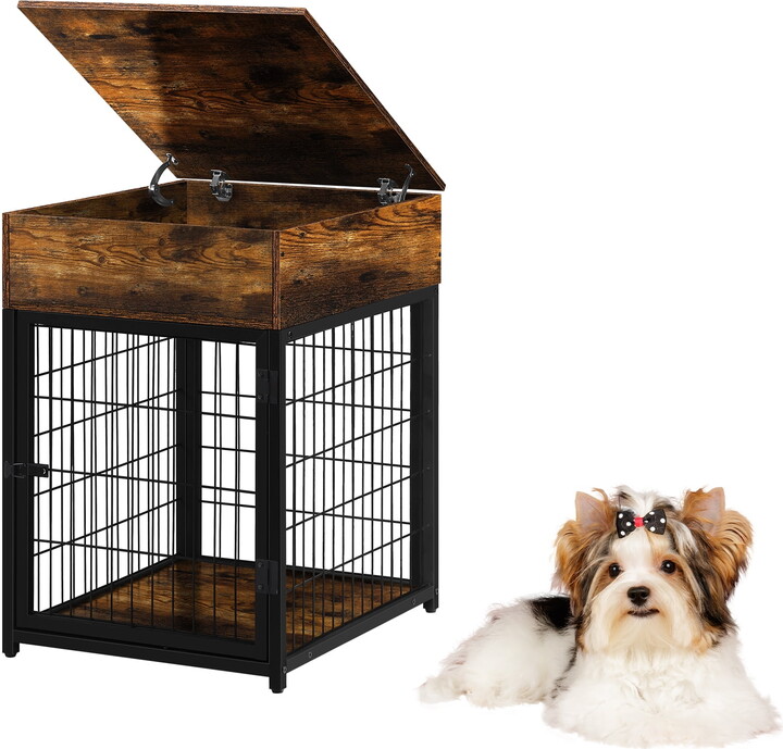 Oumilen Wooden Heavy Duty Dog Crate Side Table Indoor Dog Kennel with Drawers Brown