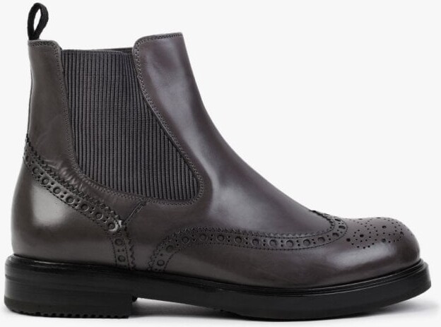 CALPIERRE Ensemble Grey Leather Brogue Chelsea Boots - ShopStyle