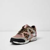 Thumbnail for your product : River Island Womens Gold metallic leopard print runner trainers