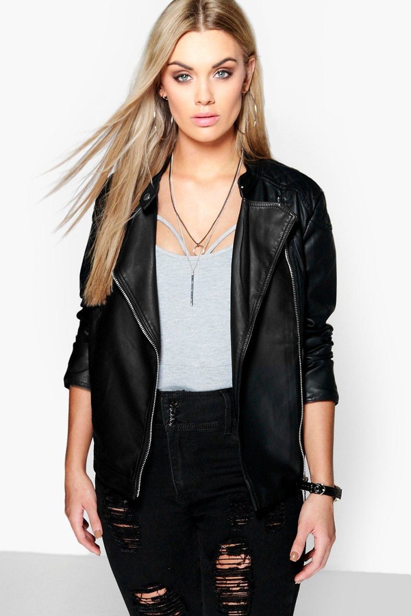 boohoo Plus Quilted Faux PU Leather Biker Jacket - ShopStyle