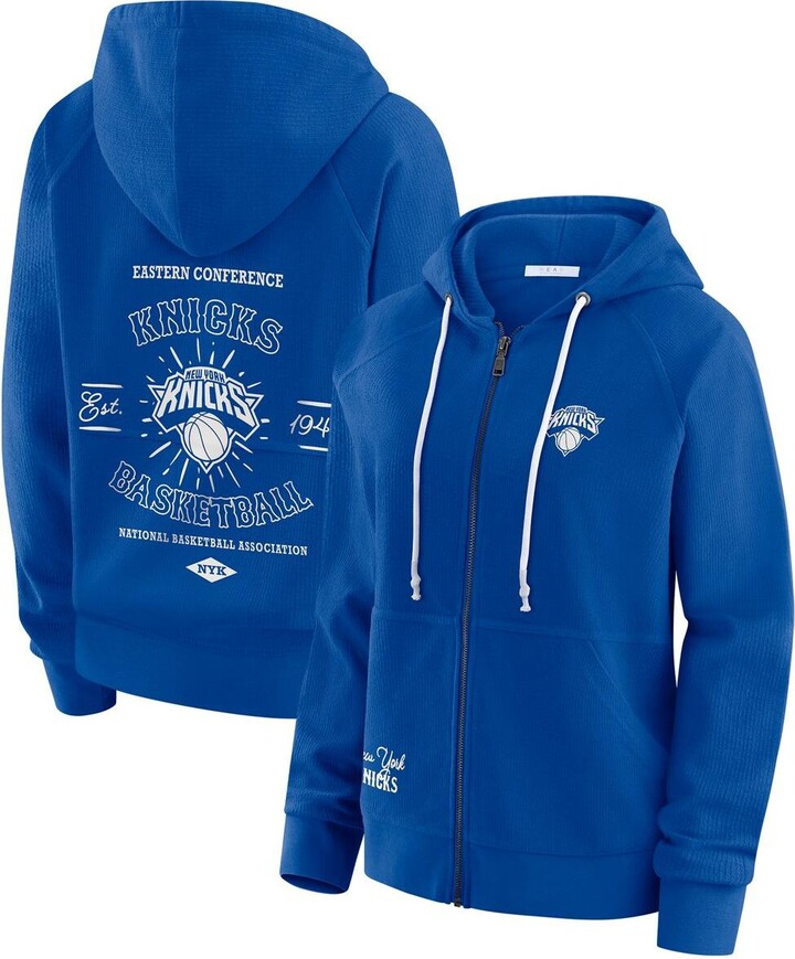 Wear by Erin Andrews Women's Royal New York Knicks Vintage Full-Zip Raglan Hoodie