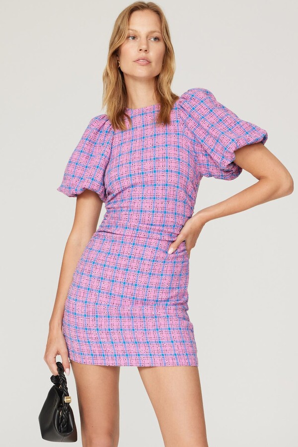 Ganni Check Suiting Mini Dress Pink-multicolored-print