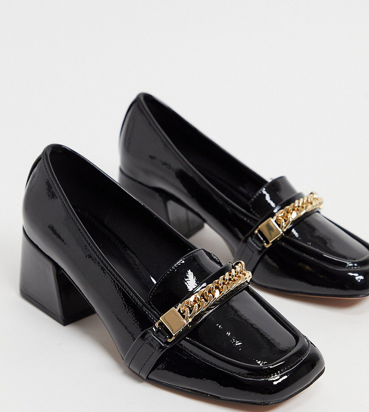 ASOS DESIGN Wide Fit Sinclair square toe loafers in black patent - ShopStyle