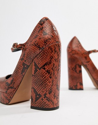 ASOS Design DESIGN Positive platform heels in snake-Tan