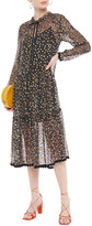 Thumbnail for your product : See by Chloe Crochet-trimmed Flocked Printed Silk-chiffon Midi Dress