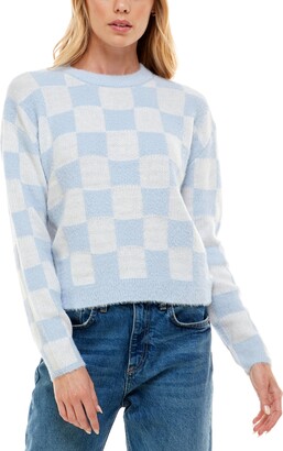 Ultra Flirt Juniors' Checkerboard Crewneck Sweater