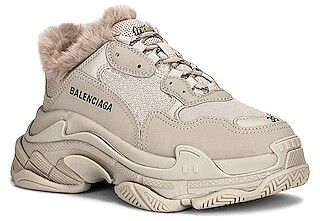 Balenciaga Triple S Fur Sneakers in Beige - ShopStyle