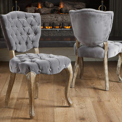 2 Dining Chair , Velvet Fabric Cover, 20.68" Width X 24.39" Depth 34.75" Height, & Comfortable Grey Kd Seating - With Frame