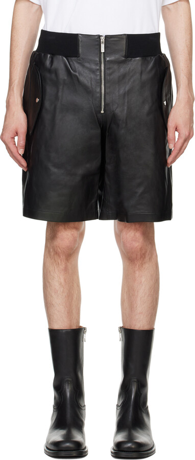 Helmut Lang Black Zip Bomber Leather Shorts
