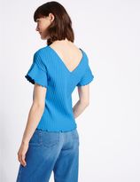 Thumbnail for your product : Marks and Spencer Cotton Rich Ribbed Frill Sleeve T-Shirt