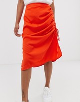 Thumbnail for your product : Vero Moda neon gathered side bias cut midi skirt