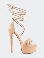 Thumbnail for your product : London Rag Twerk Tie-Up Braided High Platform Sandals - Latte (Brown)