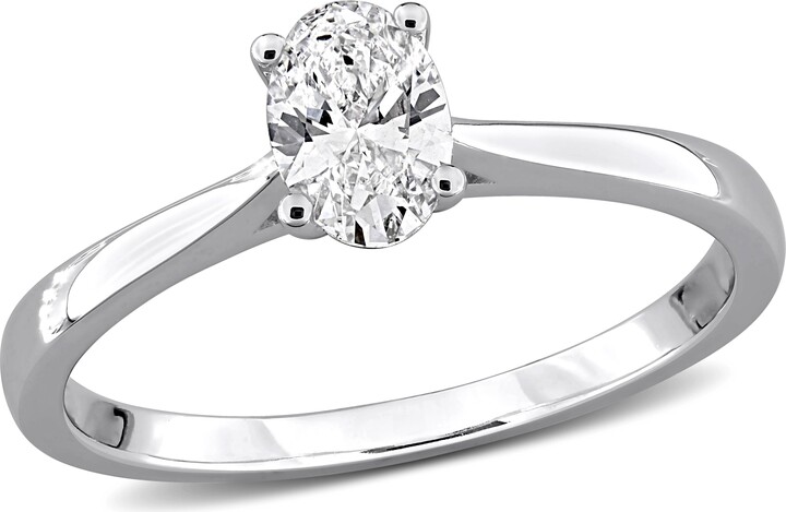 Mimi & Max 1/2ct TW Oval-Cut Lab-Grown Diamond Solitaire Engagement Ring with Accents Sterling Silver