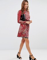 Thumbnail for your product : Lavand Sheer Long Sleeve Red Floral Dress with Belt