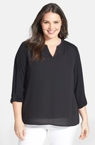 Thumbnail for your product : Sejour Colorblock Mixed Media Roll Sleeve Top (Plus Size)