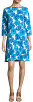 Thumbnail for your product : Joan Vass 3/4-Sleeve Floral-Print Shift Dress, Petite