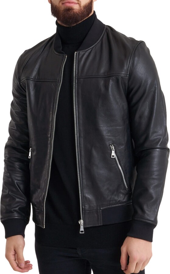 Barneys Originals Men’s Real Leather Bomber Jacket (M) - ShopStyle