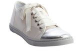 Thumbnail for your product : Lanvin white and silver leather metallic accent lace up sneakers