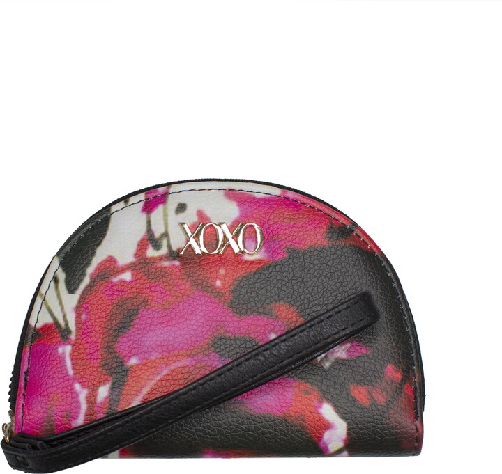 XOXO Women’s Small Floral Print Saffiano Leather Dome Indexer Wallet Purse with Wristlet