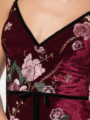 Marchesa Notte Sleeveless Floral Embroidered Velvety Dress