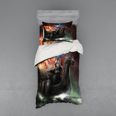 Ambesonne Gray/Orange Microfiber Modern & Contemporary Duvet Cover Set