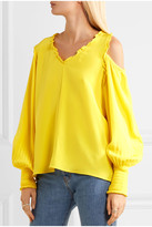 Thumbnail for your product : Tibi Cutout Ruffle-trimmed Silk Crepe De Chine Blouse - Yellow